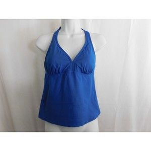 Lands End Swim Halter Top Blue Tankini Halter Bathing Suit Size 6